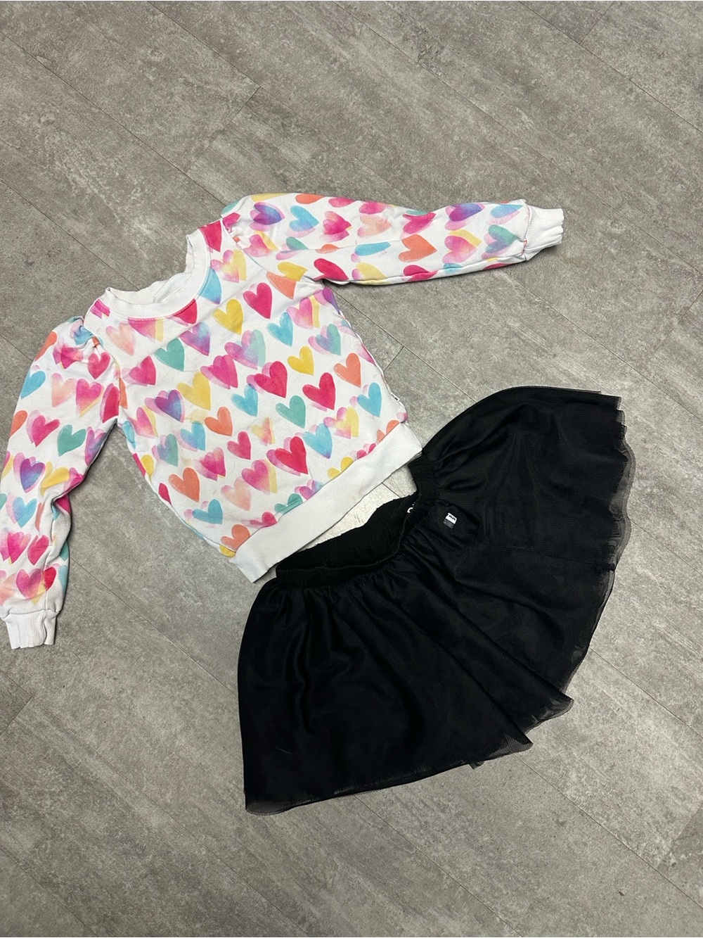Little Sleepies White Heart Print Sweatshirt - Multicolor Hearts and Skirt